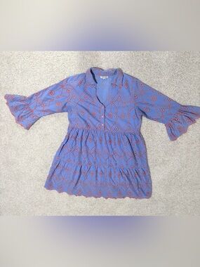 Modaposa Blue Eyelet Embroidered Babydoll Dress | Size Medium